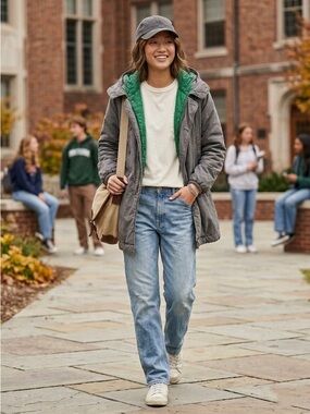 Utility Parka Jacket with Green Quilted Liner - Women